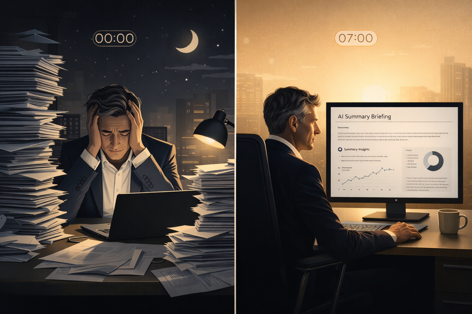Business analytics dashboard showing productivity and time savings