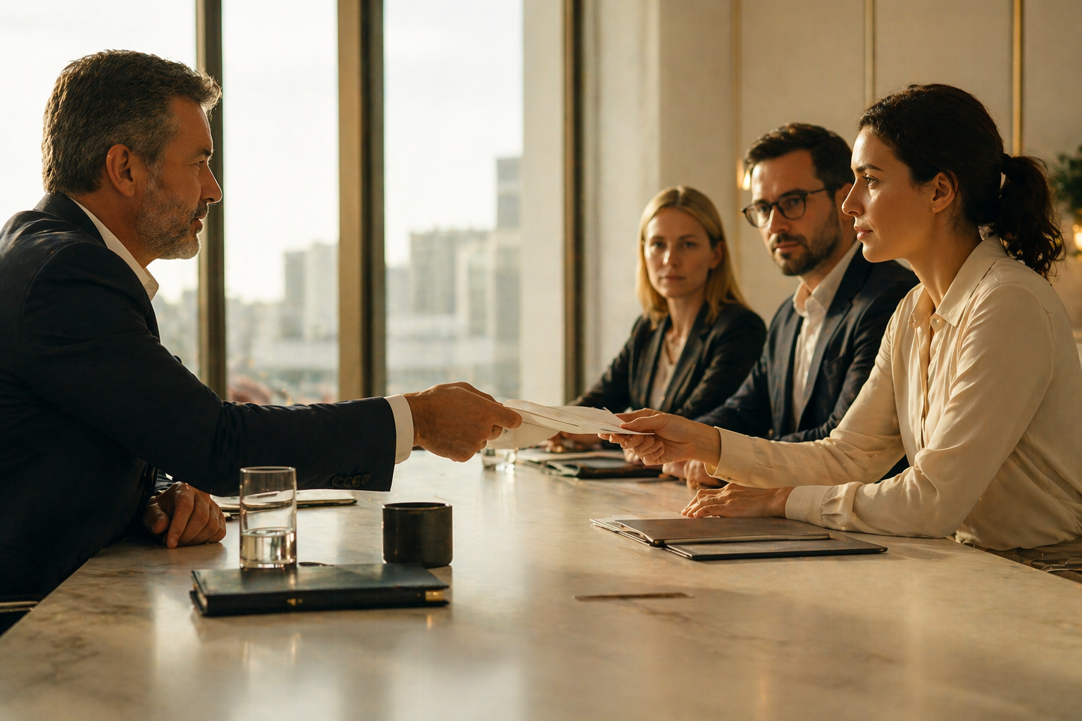 Executive reviewing a delegation list on a tablet — using AI for delegation decisions